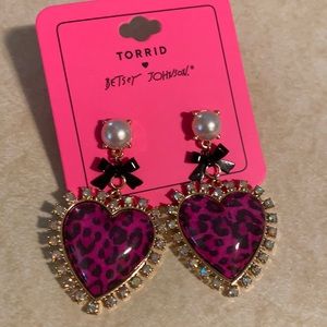 Betsey Johnson pink leopard heart earrings.